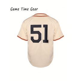 51 Baseball Jersey Sewn With High-quality Shirt, Durable And Comfortable Short Sleeved Sports Shirt, Beige S-3XL