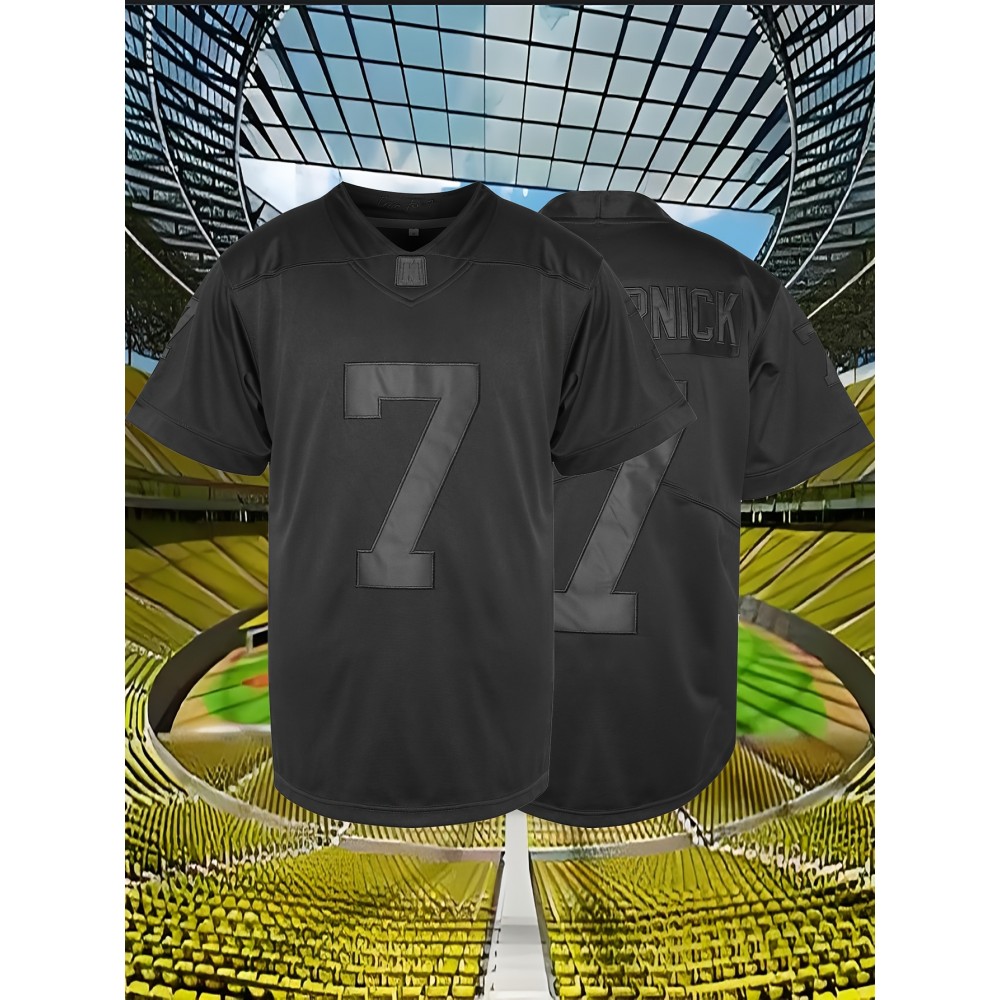 Men's #7 Embroidered Football Jersey - Breathable V-Neck Casual Sports Shirt for Outdoor Activities & Parties, Sizes S-XXXL, Black