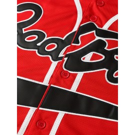 Men'S # 10 Red Baseball Shirt With Embroidered Letter V-neck Button Polyester Fiber Machine Washable - Perfect For Sports And Casual Size S-3XL