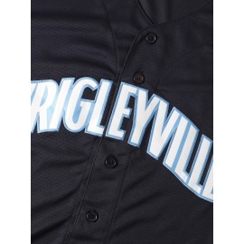 Men'S Black # 7 Baseball Shirt, Classic Letter Embroidery Design, Breathable Button Style Short Sleeved Shirt, Suitable For Training And Games, SizS--XXXL