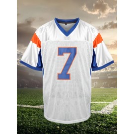 Men'S #7 White American Football Jersey - Breathable, Embroidered V-Neck Rugby Sweatshirt For Parties & Sports, SizS--XXXL