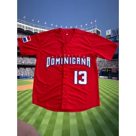 Men'S American # 13 Red Baseball Jersey, Suitable For Team Training And Street Activities, Worn In Spring, Summer, And Autumn, Size S-3XL