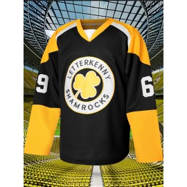 Men'S Black #96 Ice Hockey Jersey - Loose Embroidered Long Sleeves, Sporty, Fashionable, Casual, Breathable, Comfortable Streetwear For Everyday Activities
