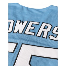 Men'S #55 Embroidered V-Neck Baseball Shirt, Polyester Knit Fabric, Loose Fit, Button Closure, Casual Sports Top for Team Sports, Fishing, Hiking, Running, Cycling - Perfect for Parties, Beach, Summer Events - Sizes S-XXXL