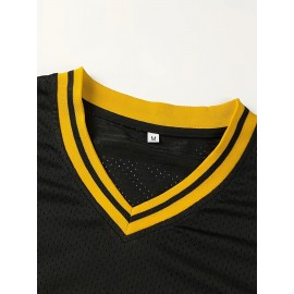 Men's Pittsburgh #21 Baseball Jersey - Black & Yellow V-Neck Pullover with Striped Sleeves, All-Season Machine Washable Sportswear for Team Sports, Halloween & Christmas, Baseball Shirt, Outdoor Activity Apparel, Sporty Vneck Style, Durable Sportswear