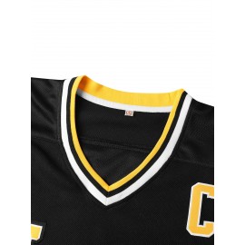 Men's #87 Black & Yellow Ice Hockey Jersey - Embroidered, Breathable Polyester, V-Neck Captain's Sweatshirt for Sports, Casual Streetwear, Machine Washable