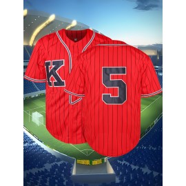Men's Premium #5 Embroidered Baseball Jersey - Breathable, Moisture-Wicking, Short Sleeve, Stretchy Training Shirt for Competition & Casual Wear