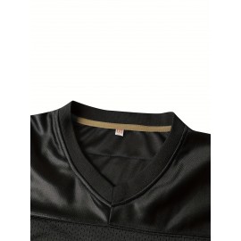 Men's #7 NYC Rugby Jersey - Breathable & Comfortable V-Neck Sports Shirt for Training, Casual Wear & Outdoor Activities, Sizes S-3XL, Black with Orange & Blue Accents