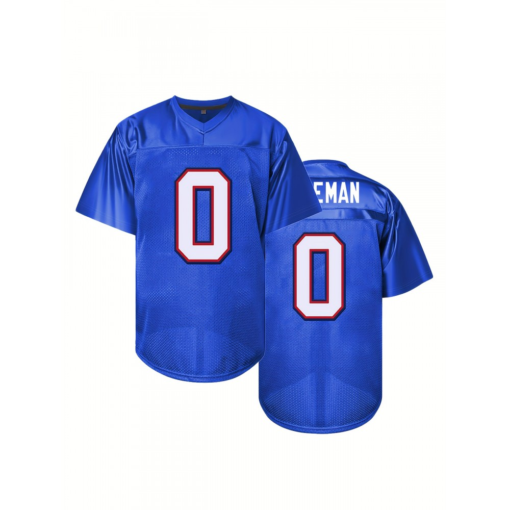 Men's #0 Performance Jersey, Breathable Polyester Sports Shirt, V-Neck Short Sleeve, Embroidered Athletic Top for Casual, Running, Training & Outdoor Activities - All Season Wear