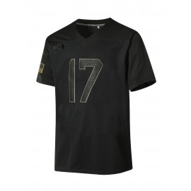 Men'S Sports Polyester Jersey #17 - V-Neck, Embroidered, Slight Stretch, All Seasons, Casual Outdoor & Training Top