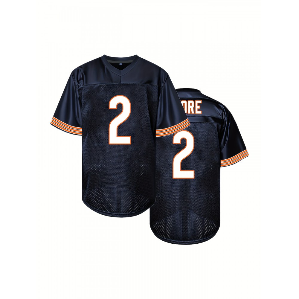 Men's Deep Blue #2 Breathable Rugby Jersey - V-Neck Short Sleeve Embroidered American Football Shirt, Loose Fit All-Season Training & Casual Wear, Machine Washable Sportswear for Men & Teens, Comfortable Athletic Wear