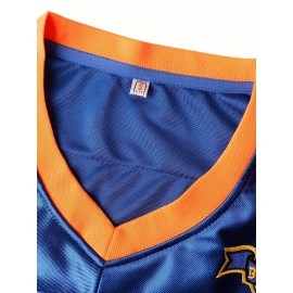 Men'S # 9 Blue Rugby Sweatshirt Breathable V-neck Embroidered Polyester Knitted Micro Elastic Loose Fabric