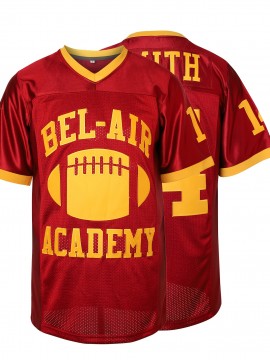 1pc Bel-Air Academy Men'S Football Jersey - All-Stitched Embroidery, V-Neck, Loose Fit, Breathable Polyester, Sports Style for Casual, Team Sports, Outdoor Activities - Versatile for All Seasons