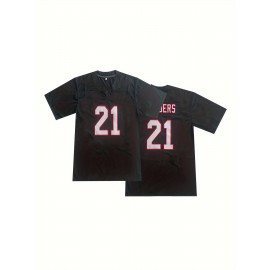 Men'S #21 Breathable Rugby Jersey - V-Neck, Short Sleeve, Classic Embroidered American Football Shirt for Training & Casual Wear