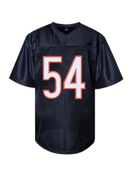 #54 Men'S Polyester Rugby Jersey - V-Neck, Embroidered Sports Shirt for Training, Running, Outdoor Activities - Casual Breathable Top with Slight Stretch - All Seasons Wear