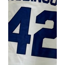 42 White Baseball Jersey Embroidered Men'S Polyester V-neck Button Up Baseball Shirt S-3XL