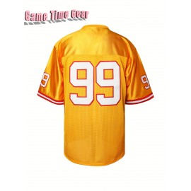 Men's #99 Embroidered Football Jersey - Breathable V-Neck Loose Fit, Vibrant Orange/Red/White Design for Outdoor Sports, Parties & Casual Wear (Sizes S-3XL), Football Gear, Durable Sportswear