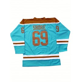 Men'S Vintage-Style Ice Hockey Jersey, S-3XL - Turquoise & Brown with Dog Design, V-Neck Captain'S Sweatshirt, Polyester, Machine Washable for Sports, Casual, Parties & Training
