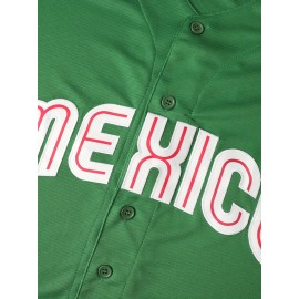 Men's V-Neck Baseball Jersey with Embroidered Green 