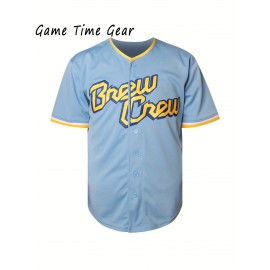 Men's #22 Embroidered Baseball Jersey - Light Blue V-Neck, Breathable & Durable for Training, Casual Wear, and Fans, Perfect for Game Day or Everyday Use, Outdoor Activewear | Striped Sports Jersey | Embroidered Detailing