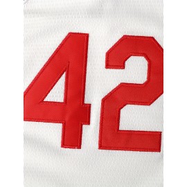 Men'S # 42 Embroidered Polyester Sweatshirt Loose V-neck Button With Slight Elasticity Knitted Fabric Men'S Color Block Design Size S-3XL