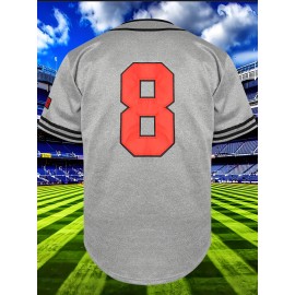 Men's Loose Baseball Jersey #8, 100% Polyester V-Neck Sports Shirt with Number, Button Closure, Casual & Team Sports Top for Outdoor Activities, Sizes S-XXXL, Athletic Jersey | Sporty Vneck | Polyester Fiber