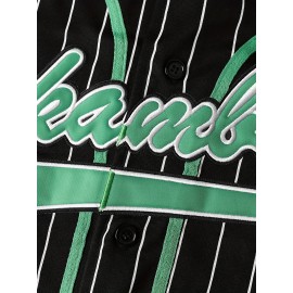 Men'S #1 Letter Embroidery Short Sleeve V-neck Loose Button Up Shirt, Men'S Summer Retro Casual Baseball Jersey, Party And Festival