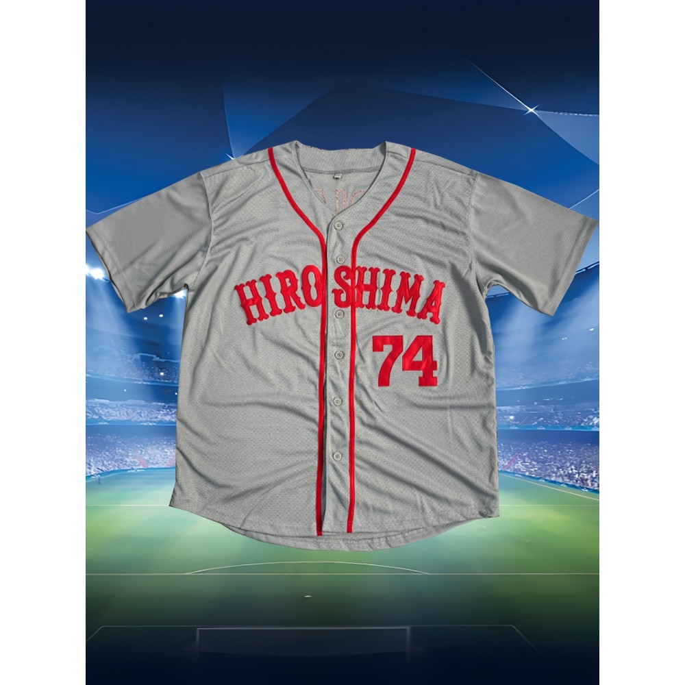 Men'S # 74 Baseball Jersey Sweatshirt Breathable V-neck Knitted Embroidered Polyester Sweatshirt